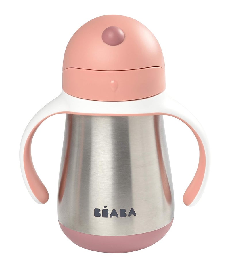 Baba BEABA Stainless Steel Straw Sippy Cup, Insulated Toddler Cups Spill Proof with Removable Handles, Made with High Grade Stainless Steel, 8+ months, 8.5 oz, Rose - Image 2